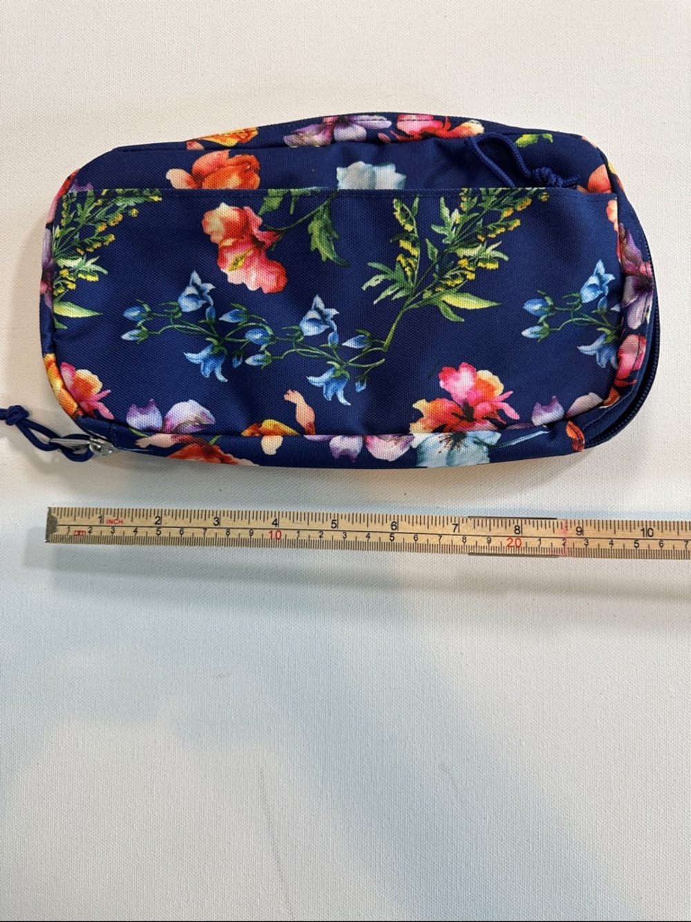 Jansport Navy Floral Zipper Accessory Pouch Cosmetic Bag Pencil Case - Picture 7 of 8